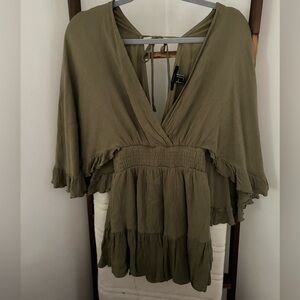 Deep V Flared sleeve romper